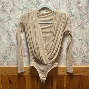 Long Sleeve Draped Deep V Bodysuit